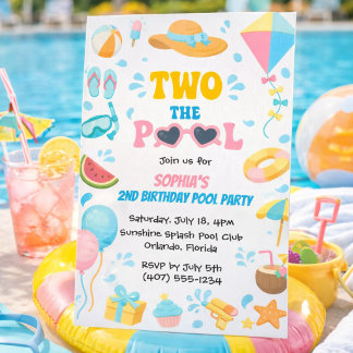Sommar Två Till Pool Party Flicka 2-årsdag Inbjudningar