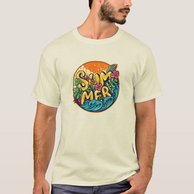 Sommar Typografiskt Tropical Vågar T Shirt (Framsida)