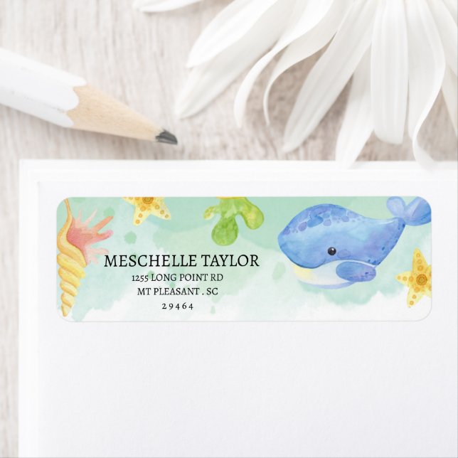 Sommar under Sea Baby Shower-etikett Returadress Etikett (Insitu)
