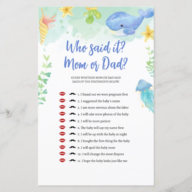 Sommar under Sea Baby Shower Game (Framsida)