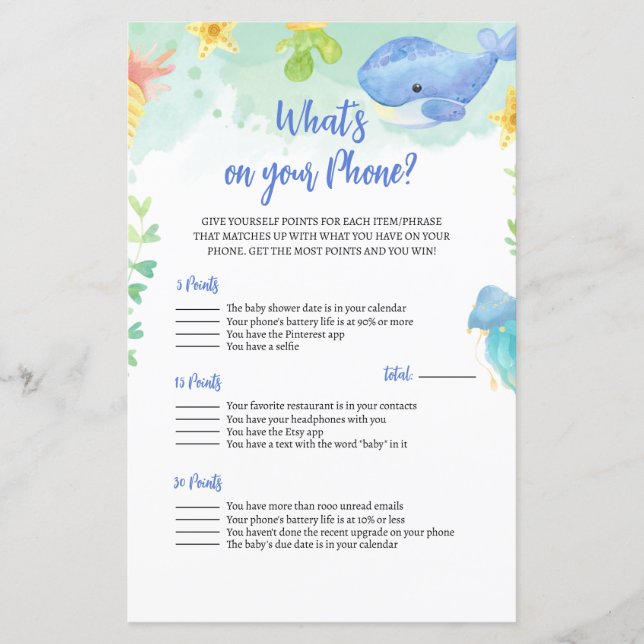 Sommar under Sea Baby Shower Game (Framsida)