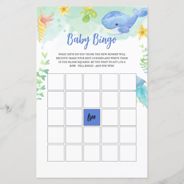 Sommar under Sea Baby Shower Game BINGO (Framsida)