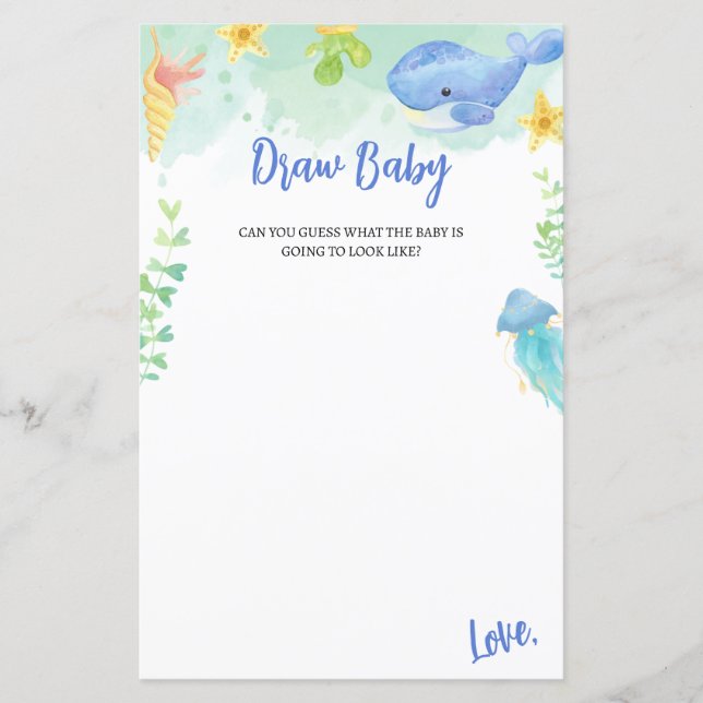 Sommar under Sea Baby Shower Game Draw Baby (Framsida)