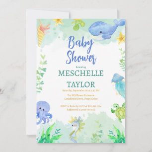 Sommar under Sea Blue Grönt Baby Shower Inbjudningar