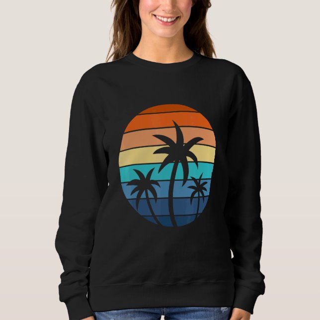 Sommar-Vacation Beach Handflatan Träd Retro Stil T Shirt (Framsida)
