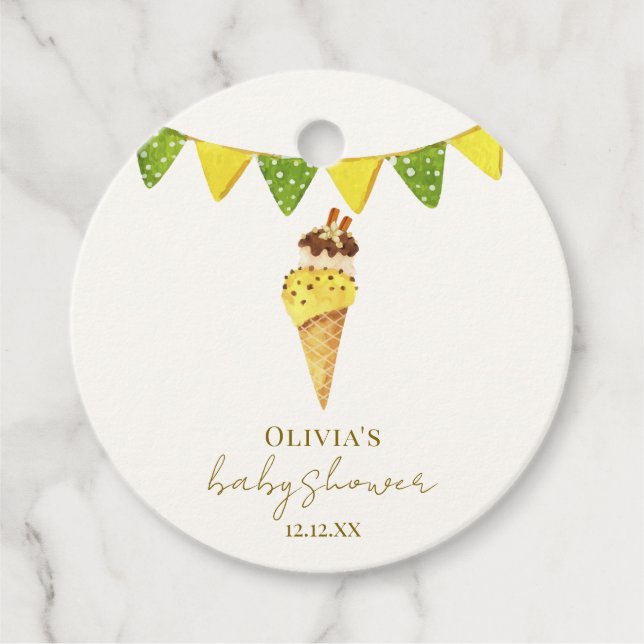 Sommar Vanilla Scoop Ice Cream Baby Shower Gåvor Etiketter (Framsida)