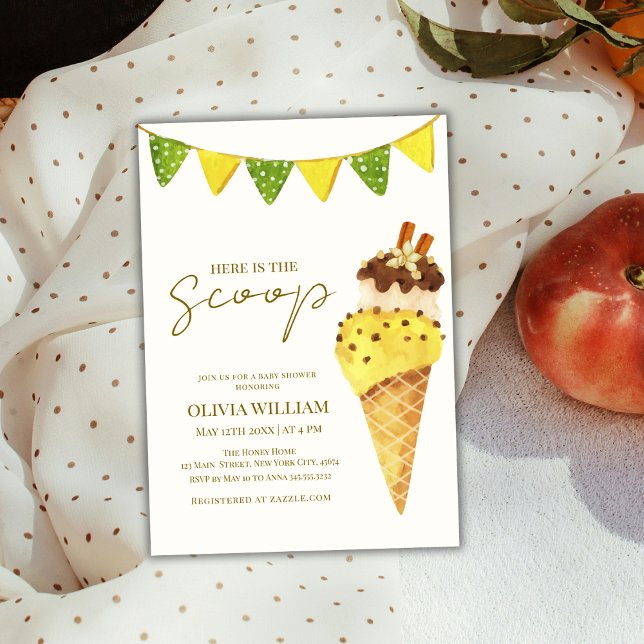 Sommar Vanilla Scoop Ice Cream Baby Shower Inbjudningar (Summer Vanilla The Scoop Ice Cream Baby Shower Invitation)