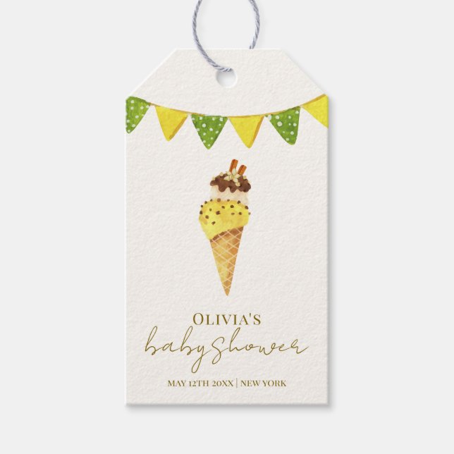 Sommar Vanilla Scoop Ice Cream Baby Shower Presentetikett (Framsidan)