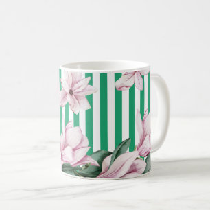Sommar, vår, grönt rand magnolia-utskrift kaffemugg