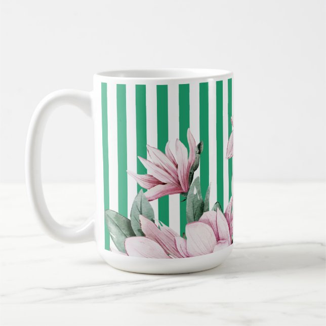 Sommar, vår, grönt rand magnolia-utskrift kaffemugg (Vänster)