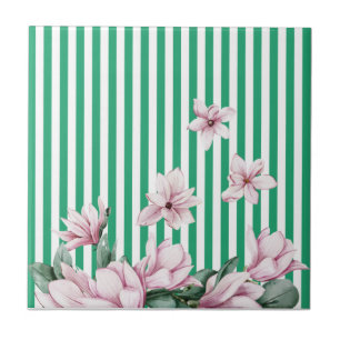 Sommar, vår, grönt, rand magnolisk utskrift kakelplatta