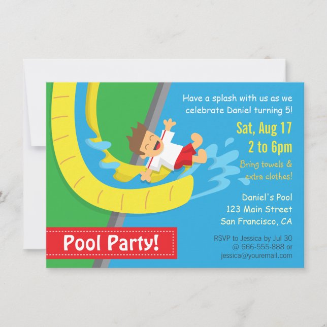 Sommar Vattenrutschbana Födelsedags Poolparty Inbj Inbjudningar (Framsida)