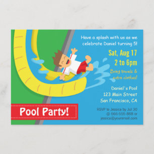 Sommar Vattenrutschbana Födelsedags Poolparty Inbj Inbjudningar
