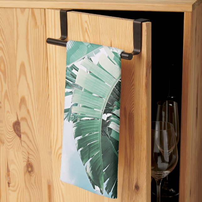 Sommar Vibes Banana Löv Blek Grönt Kökshandduk (Thirds Fold)