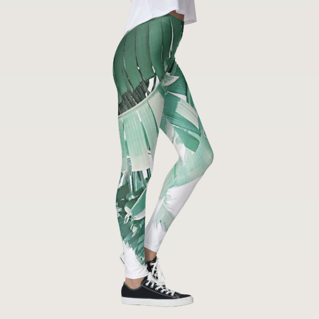 Sommar Vibes Banana Löv Blek Grönt Leggings (Höger)