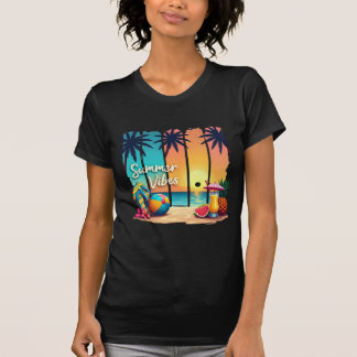 Sommar Vibes Beach Scene - Tropical Sunset med Fl T Shirt