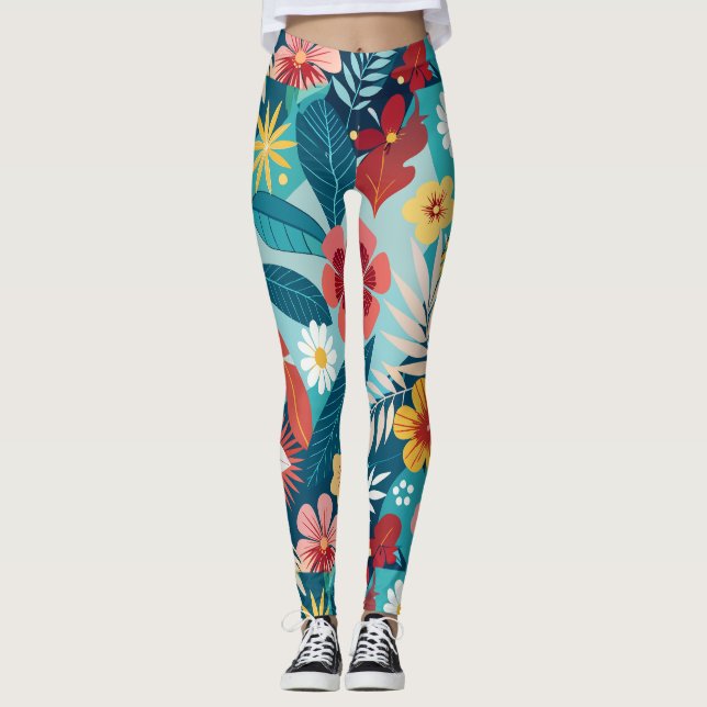 Sommar Vibes Blommigt Anpassningsbar Mönster Leggings (Framsida)