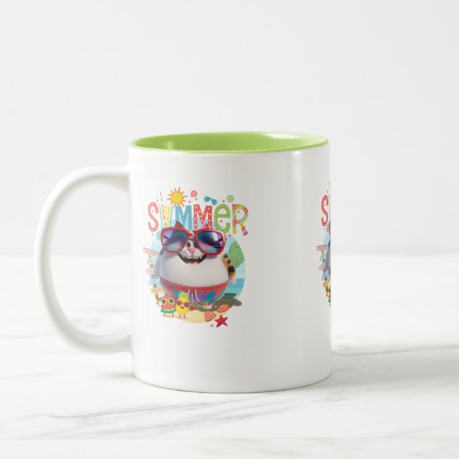 Sommar Vibes Cat Cute i Sunglass Två-Tonad Mugg (Vänster)