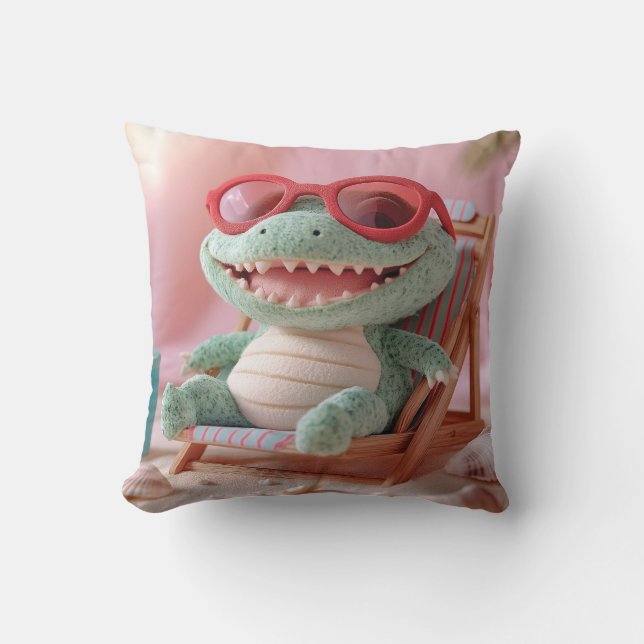 Sommar Vibes: Chillin'Plush Crokodile on Vacation Kudde (Framsida)