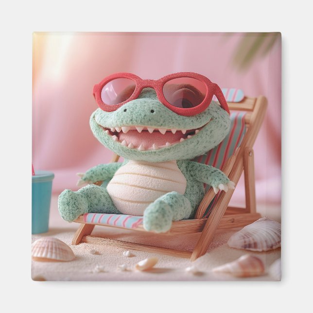 Sommar Vibes: Chillin'Plush Crokodile on Vacation Magnet (Framsidan)