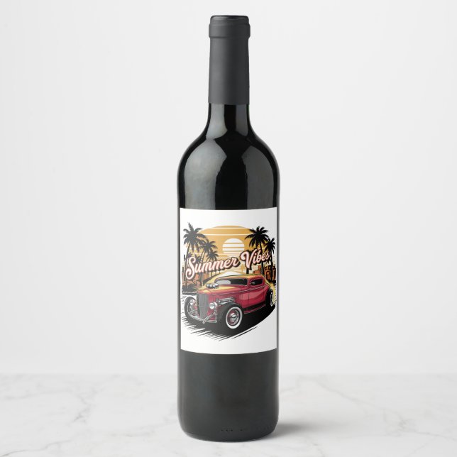 Sommar Vibes Classic Car Vinflaska Etikett (Framsida)