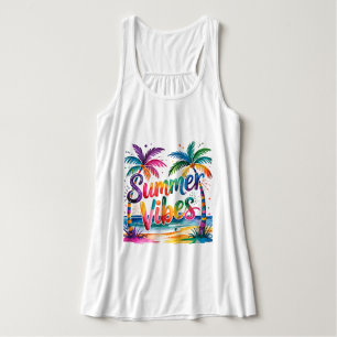 Sommar Vibes Colorful Handflatan Träd Ocean Person Linne Med Racerback