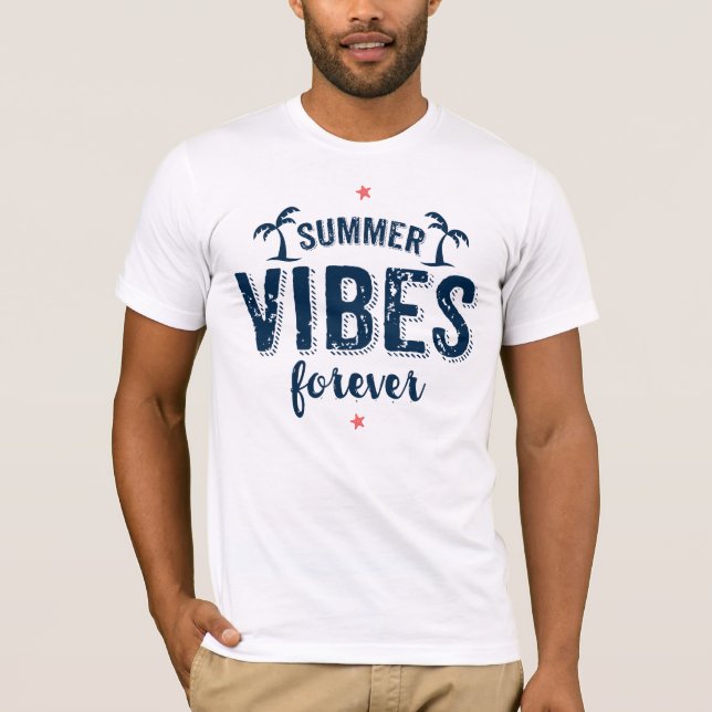 Sommar Vibes för marin blå text Tee Shirt (Framsida)