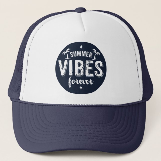 Sommar Vibes Forever White & Navy Blue Text Keps (Framsida)