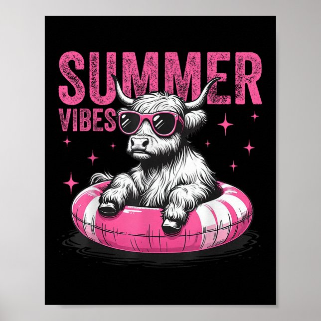 Sommar Vibes Funny Highland Cow Bassäng Flyter Bea Poster (Framsidan)