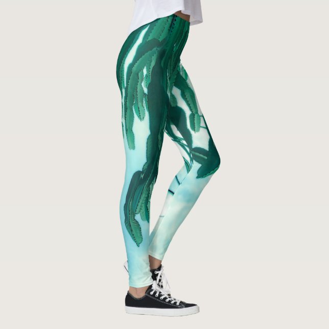 Sommar Vibes Handflatan Träd Cactus Blek Grönt Leggings (Höger)