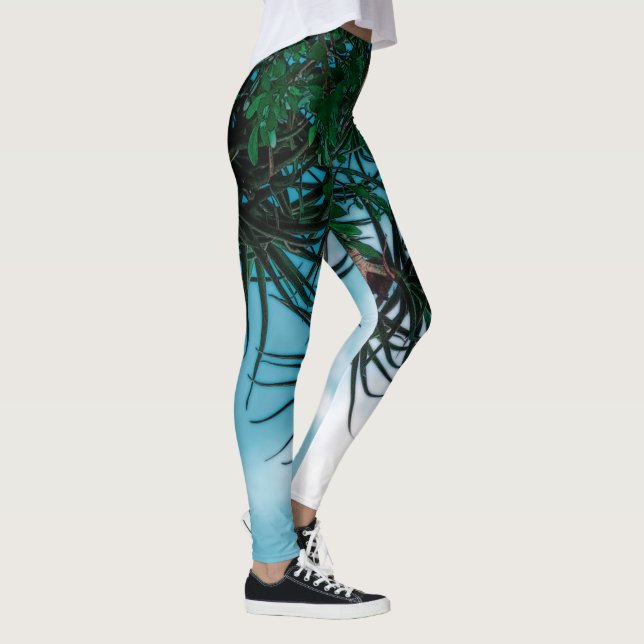 Sommar Vibes Handflatan Träd Cactus Blek Grönt Leggings (Höger)