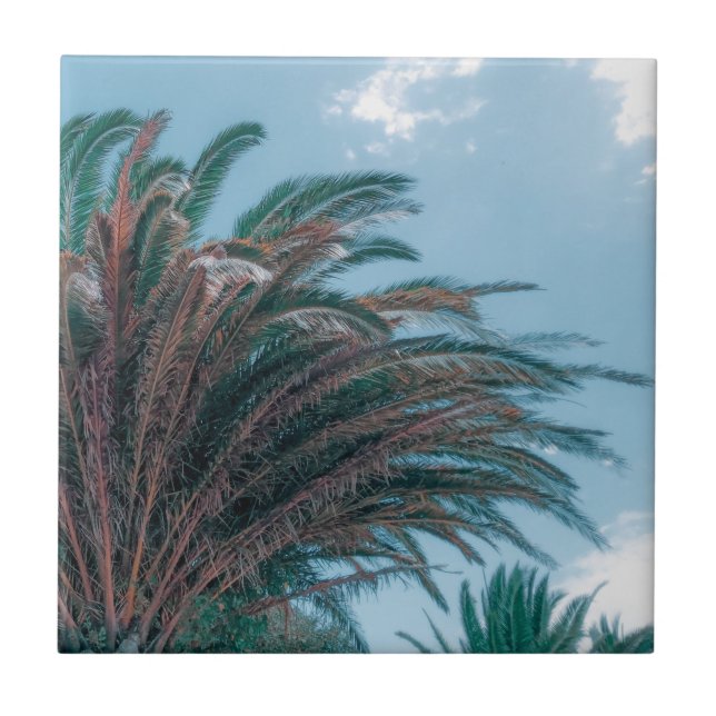 Sommar Vibes Handflatan Träd Löv Blek Grönt Kakelplatta (Framsidan)