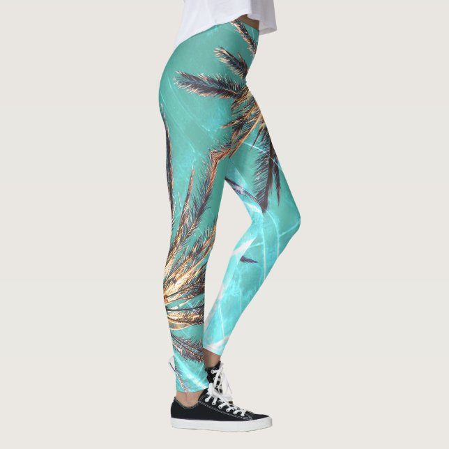 Sommar Vibes Handflatan Träd Löv Blek Grönt Leggings (Höger)