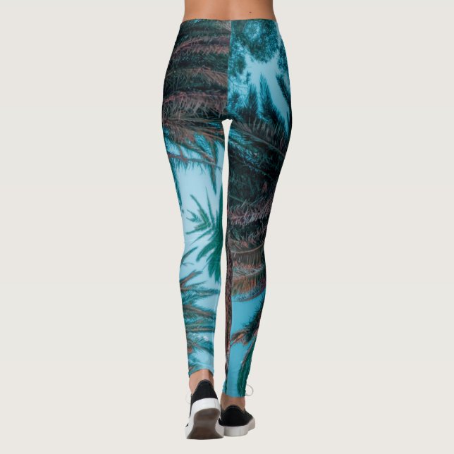 Sommar Vibes Handflatan Träd Löv Blek Grönt Leggings (Baksida)