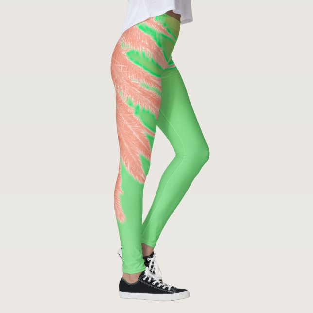 Sommar Vibes Handflatan Träd Löv Blek Grönt Leggings (Höger)