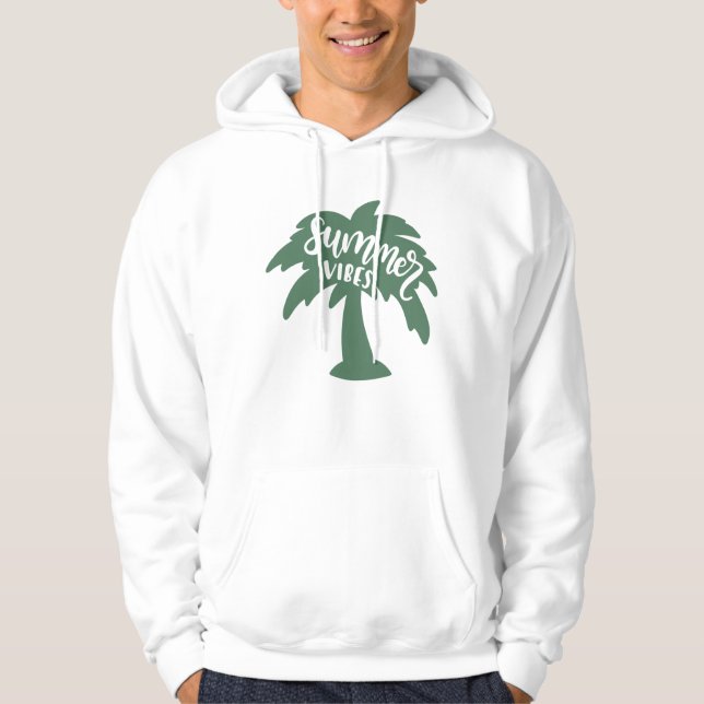 Sommar Vibes Handflatan Träd Sol Beach Sommar Hoodie (Framsida)