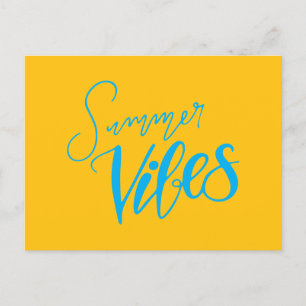 Sommar Vibes Handlettered Blue Writon Gult Helg Vykort