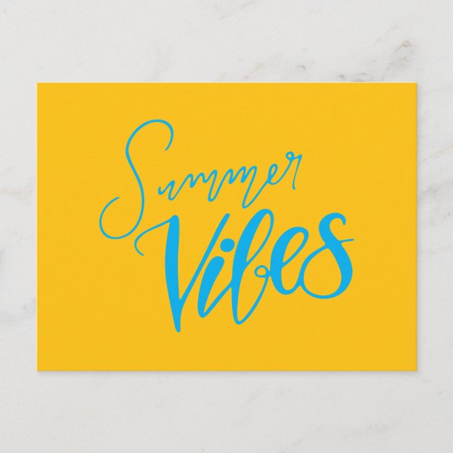Sommar Vibes Handlettered Blue Writon Gult Helg Vykort (Framsida)