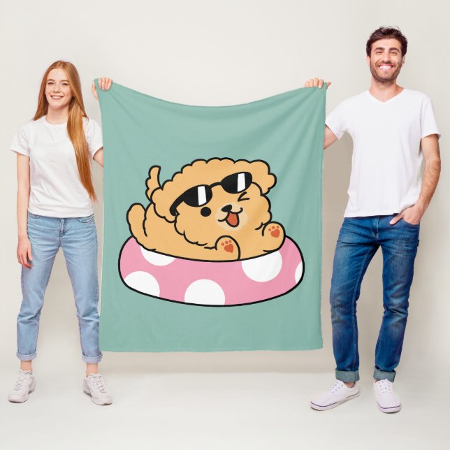 Sommar Vibes Hund - Flytande marionett med solglas Fleecefilt (På plats)