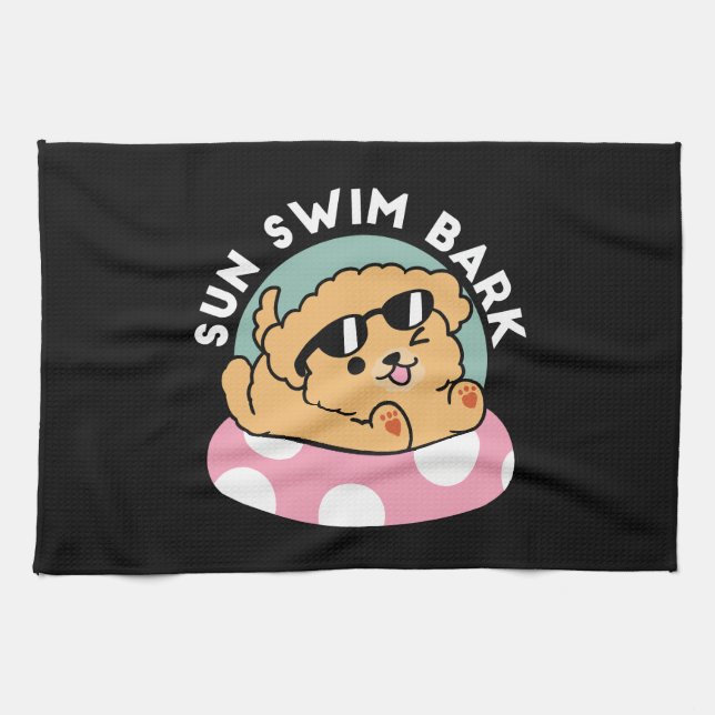 Sommar Vibes Hund - Flytande marionett med solglas Kökshandduk (Horisontell)