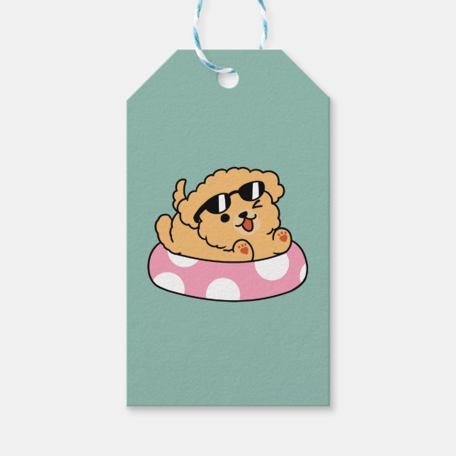 Sommar Vibes Hund - Flytande marionett med solglas Presentetikett (Framsidan)