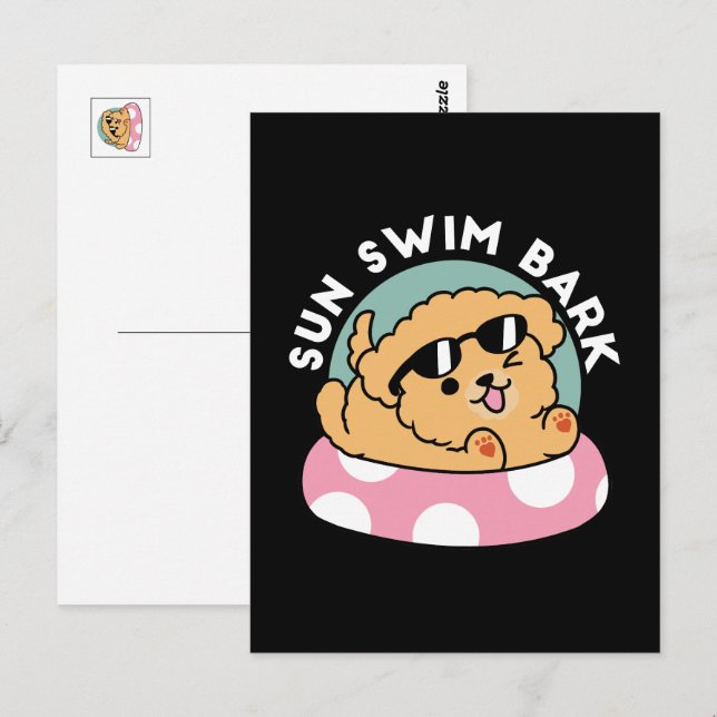 Sommar Vibes Hund - Flytande marionett med solglas Vykort (Fram/baksida)