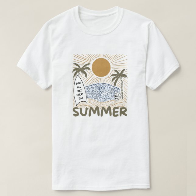 Sommar Vibes Linjärt T Shirt (Design framsida)