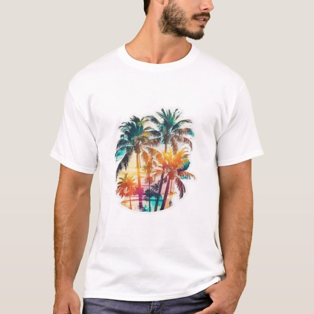 Sommar Vibes med Handflatan Träd på stranden T Shirt (Framsida)