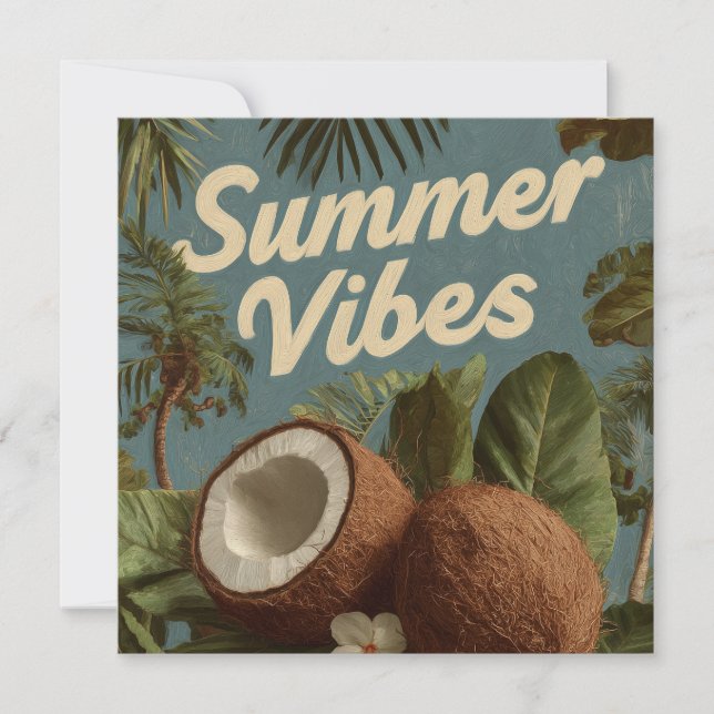 "Sommar Vibes" med kokosnötter och tropisk blomma Julkort (Framsida)
