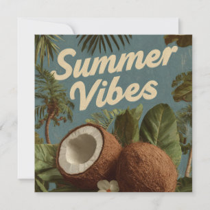 "Sommar Vibes" med kokosnötter och tropisk blomma Julkort
