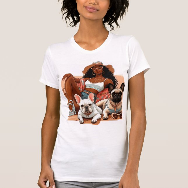 Sommar Vibes med Mamma och Frenchies T Shirt (Framsida)