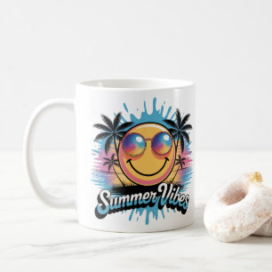 Sommar Vibes Mugg Neon Smiley face, färgstark desi