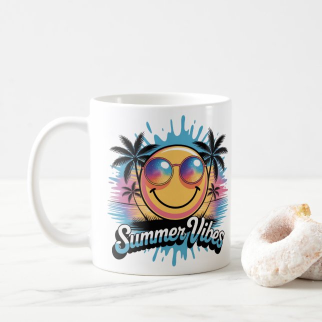 Sommar Vibes Mugg Neon Smiley face, färgstark desi (Med munk)