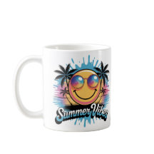 Sommar Vibes Mugg Neon Smiley face, färgstark desi